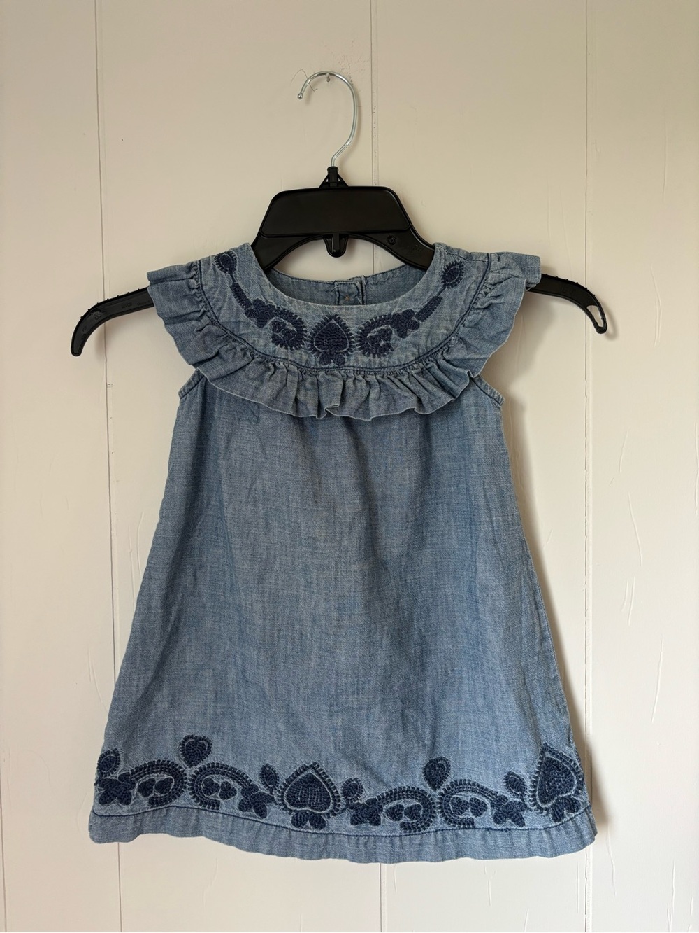 Old Navy Light Blue Chambray Dress with Navy Embroidery